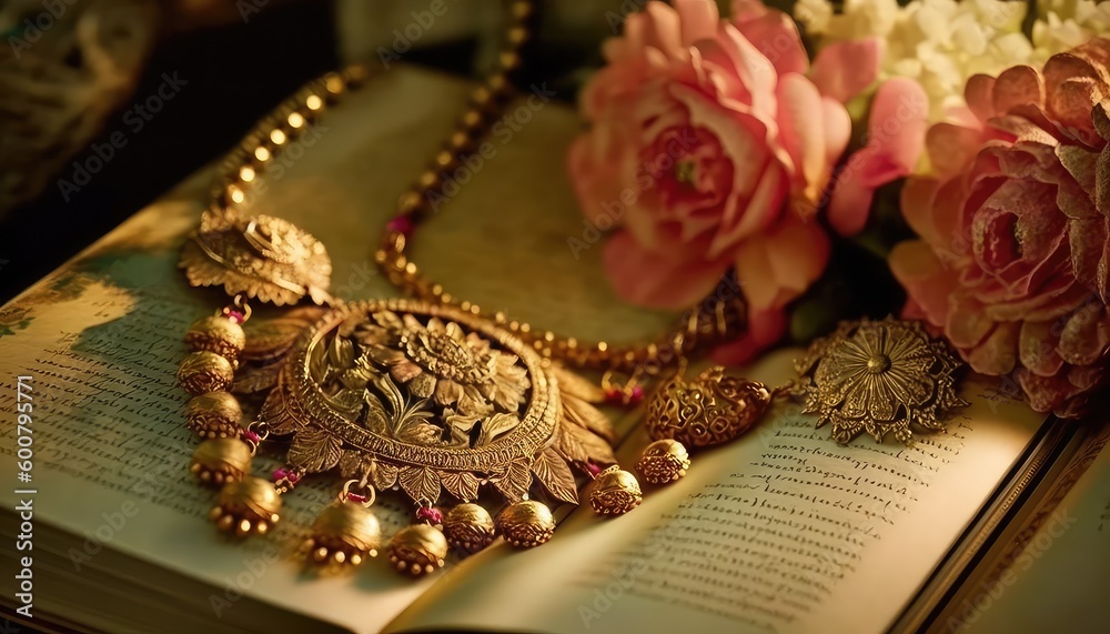 Obraz premium traditional indian bridal jewelry photography for luxurious look generative ai