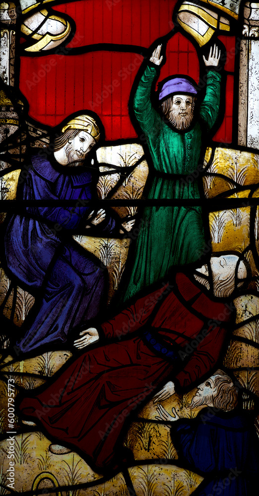 St Neots Church Cornwall UK 19th century glazing stain glass windows Noahs death