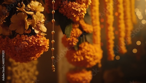 natural marigold flower garland wallpaper for every season generative ai