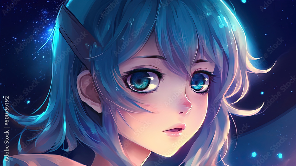 Anime girl with beautiful eyes. Generative AI.