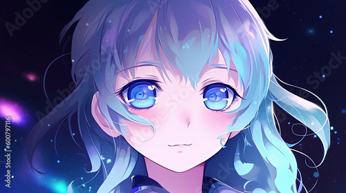 Anime girl with beautiful eyes. Generative AI.