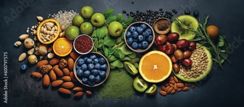 Bountiful and Nutrient-Rich: A Top View Showcase of an Assortment of Healthy Food Delicacies.