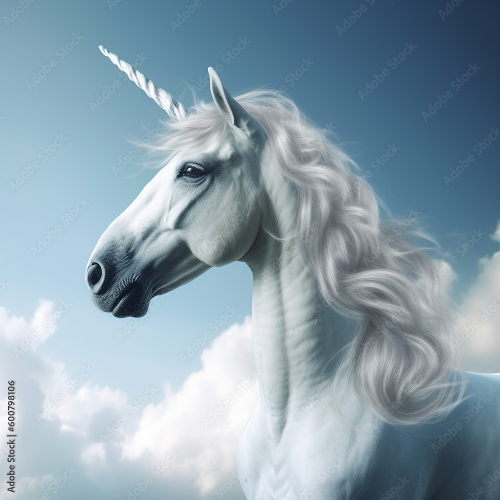 Portrait of magical unicorn with white mane Generative AI