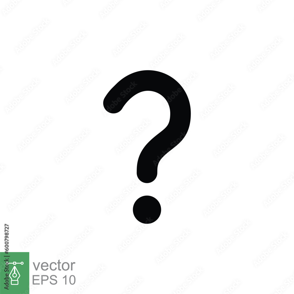 Question mark icon. Simple solid style. Confused, curious, doubt, trouble, query concept. Black silhouette, glyph symbol. Vector symbol illustration isolated on white background. EPS 10.