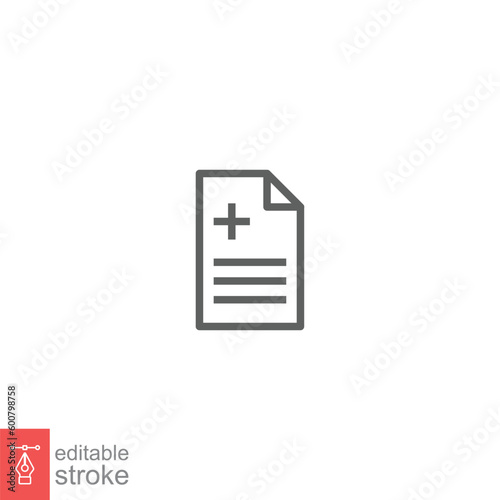 Sick leave icon. Simple outline style. Work, employee, note, hospital report information concept. Thin line symbol. Vector symbol illustration isolated on white background. Editable stroke EPS 10.