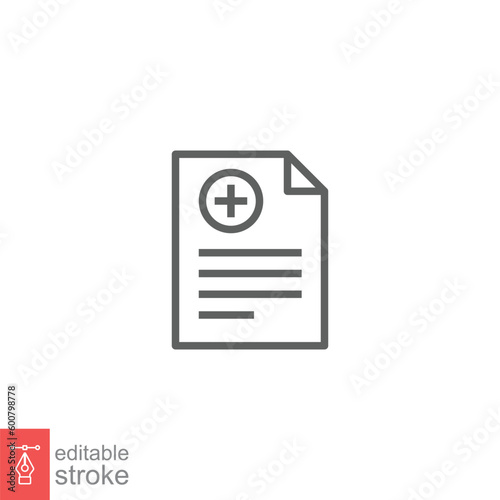 Sick leave icon. Simple outline style. Work, employee, note, hospital report information concept. Thin line symbol. Vector symbol illustration isolated on white background. Editable stroke EPS 10.