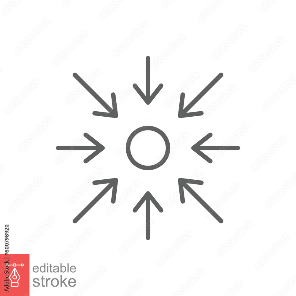 Specific icon. Simple outline style. Concentration, focus, circle, arrow, technology concept. Thin line symbol. Vector symbol illustration isolated on white background. Editable stroke EPS 10. Specific icon. Simple outline style. Concentration, focus, circle, arrow, technology concept. Thin line symbol. Vector symbol illustration isolated on white background. Editable stroke EPS 10.