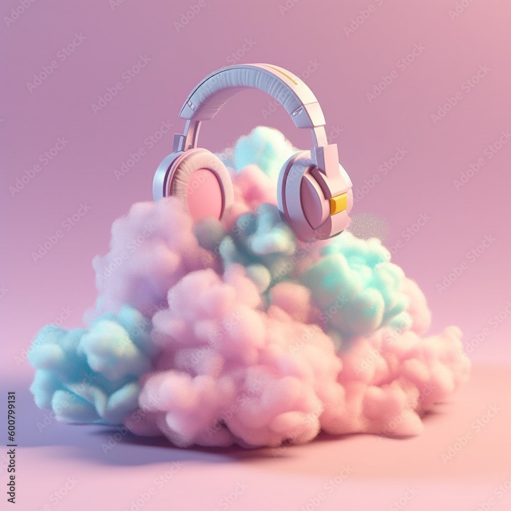 Pastel colors 3D headphones floating on cotton candy clouds with a pastel color background. Cotton candy is colored with soft colors. Provides a calm and happy atmosphere.
Pastel colors 3D headphones floating on cotton candy clouds with a pastel color background. Cotton candy is colored with soft colors. Provides a calm and happy atmosphere.