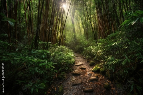 Dense Bamboo Forest: Hawaiian Trail Adventure - Generative AI