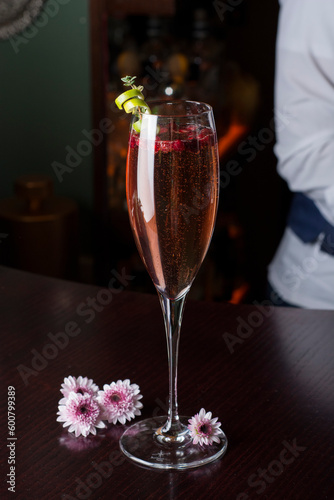 Champagne with fruit, strawberries and raspberries photo