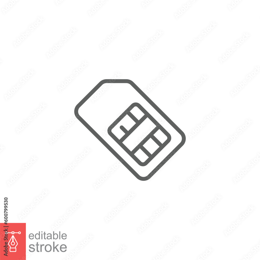 Sim card icon. Simple outline style. Card, mobile, cellphone, chip, cellular, technology concept. Thin line symbol. Vector symbol illustration isolated on white background. Editable stroke EPS 10. Sim card icon. Simple outline style. Card, mobile, cellphone, chip, cellular, technology concept. Thin line symbol. Vector symbol illustration isolated on white background. Editable stroke EPS 10.