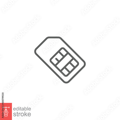 Sim card icon. Simple outline style. Card, mobile, cellphone, chip, cellular, technology concept. Thin line symbol. Vector symbol illustration isolated on white background. Editable stroke EPS 10.