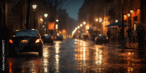 rainy city street at night, Shallow depth of field. Generative AI © Marc Andreu