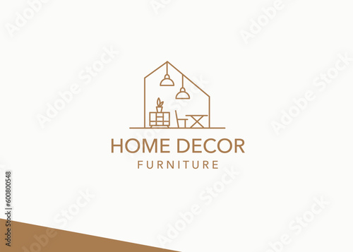 Interior minimalist room, gallery furniture logo design vector