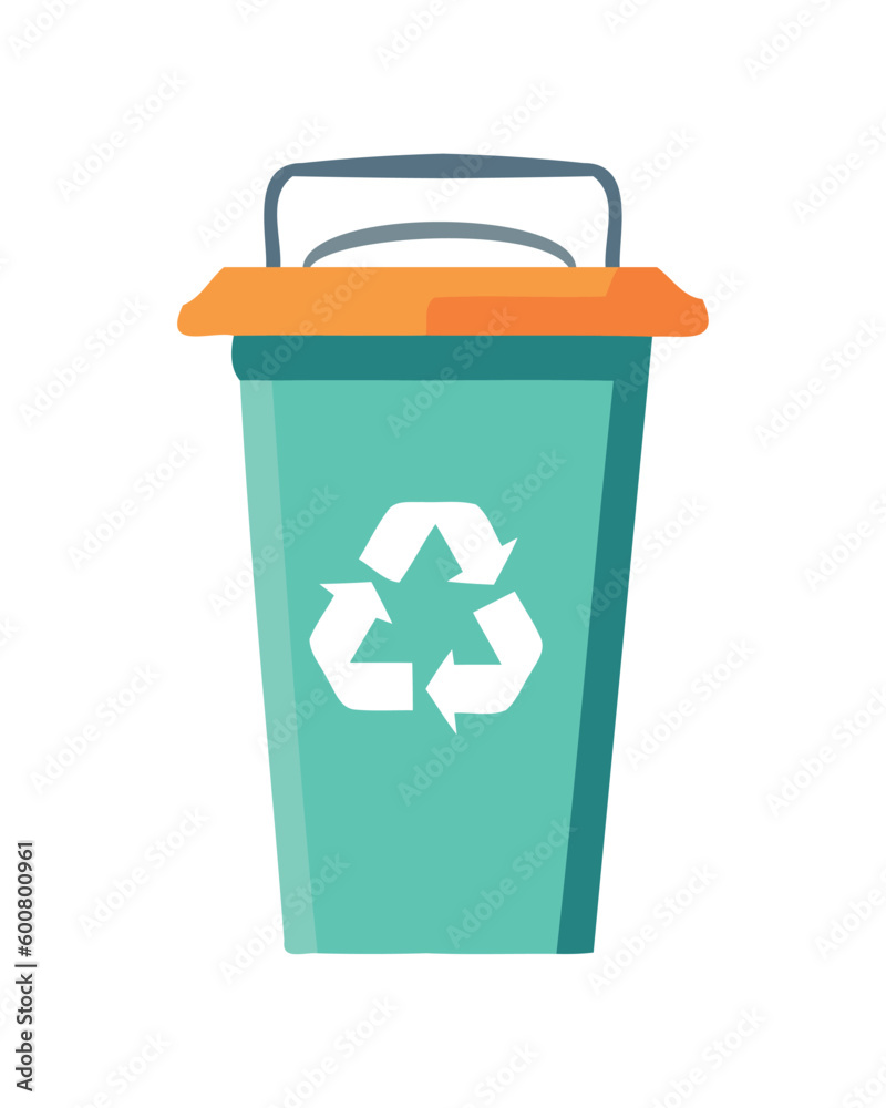 Recycling symbol on plastic garbage can basket Recycling symbol on plastic garbage can basket