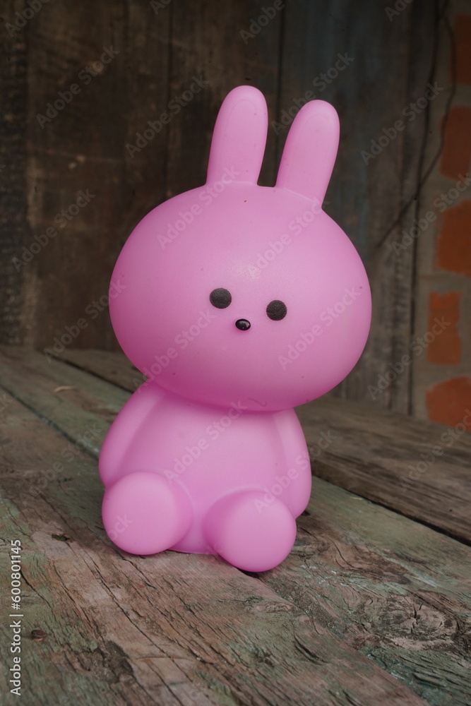 Pink rabbit, isolate, festive easter rabbit. Selective focus Pink rabbit, isolate, festive easter rabbit. Selective focus