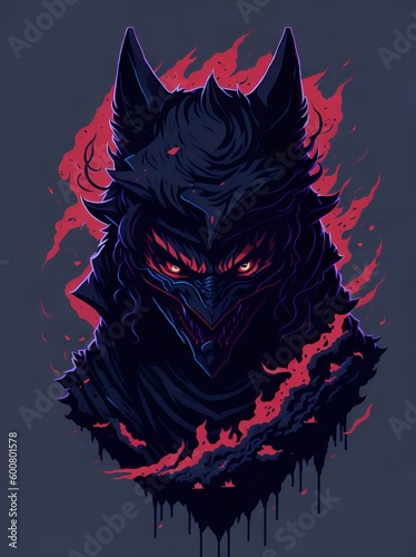 A detailed illustration face evil ninja wolf magic