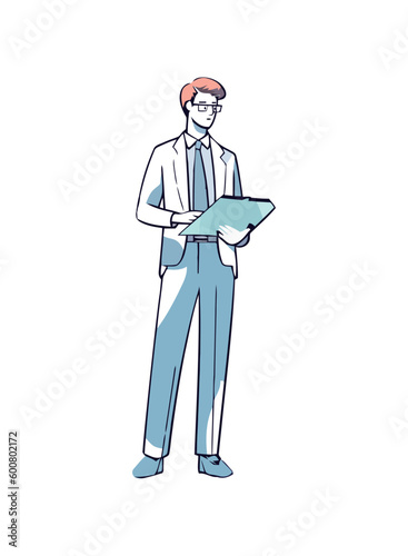 Successful businessman holding device