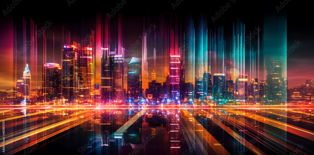 City lights at night in city, generative ai