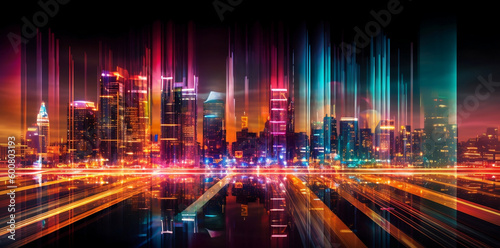 City lights at night in city  generative ai