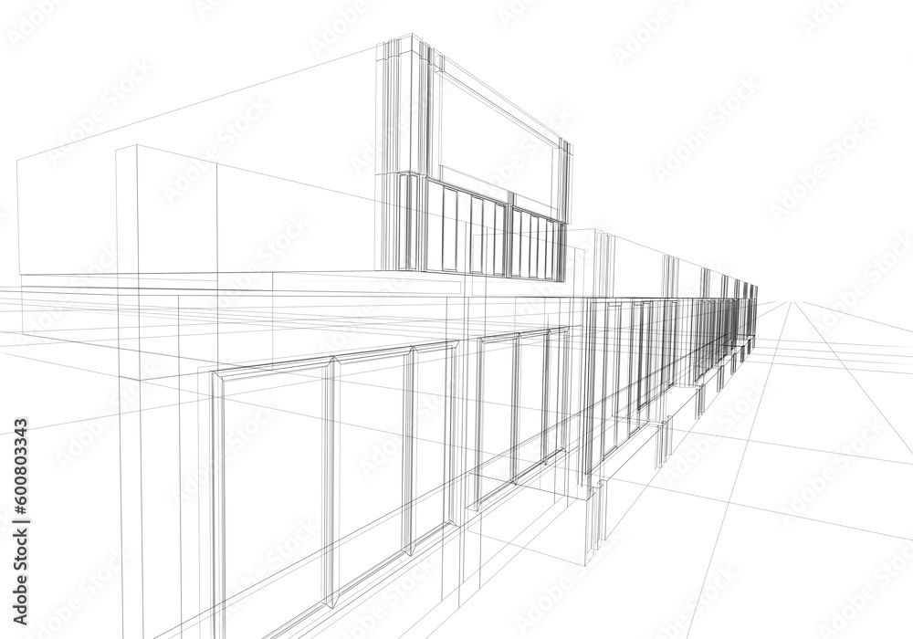 architectural abstraction - 3D rendering wireframe, white background