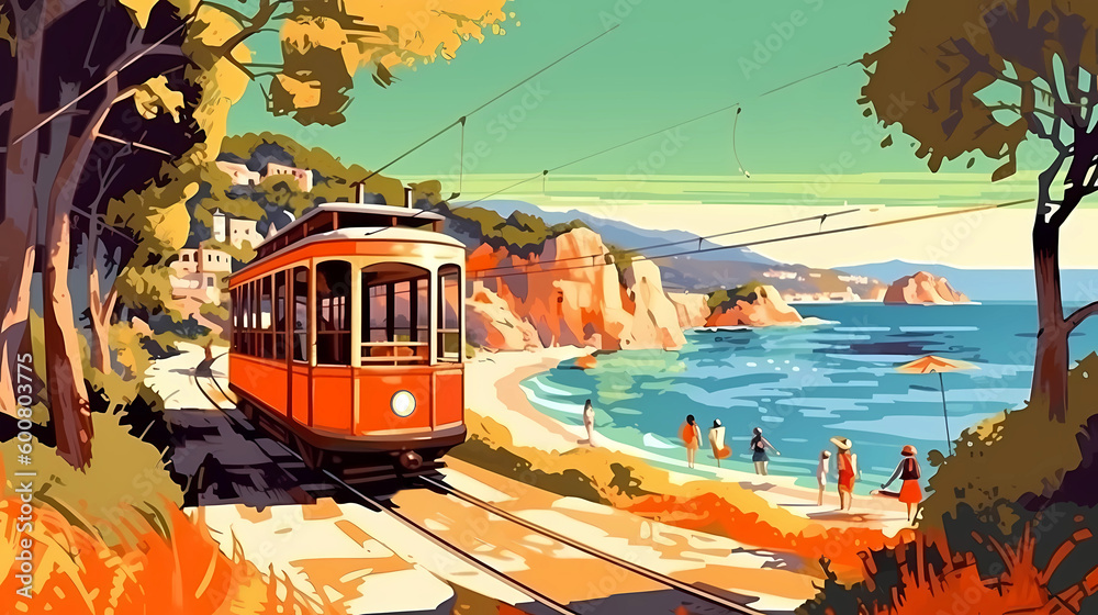 Illustration of beautiful view of Mallorca island, Spain