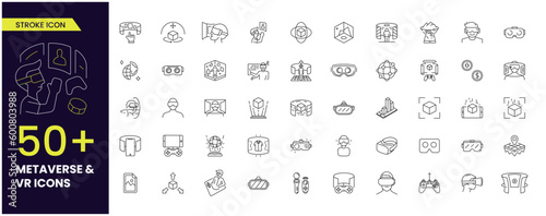 Metaverse line icon set. Included the icons as Virtual, World, Virtual reality, VR, digital, earth 2, Futuristic and more
