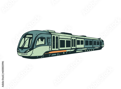 Passenger train speeding on railroad tracks vector