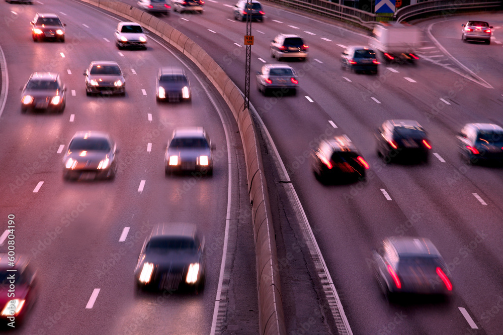 cars at night with motion blur.