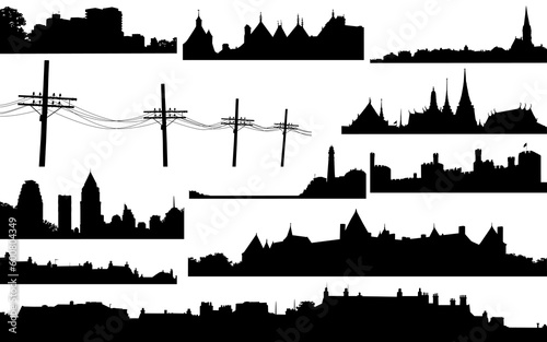Set of various vector skylines and foregrounds photo