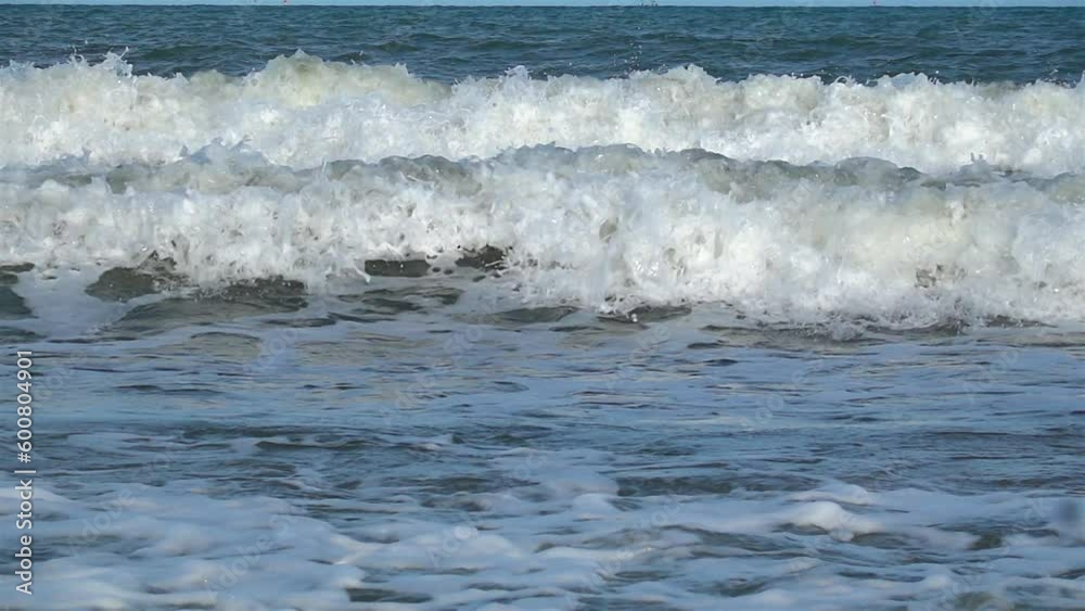 Slow Motion Shot Of Ocean Waves Crashing On Sandy Beach Slow Motion Shot Of Ocean Waves Crashing On Sandy Beach