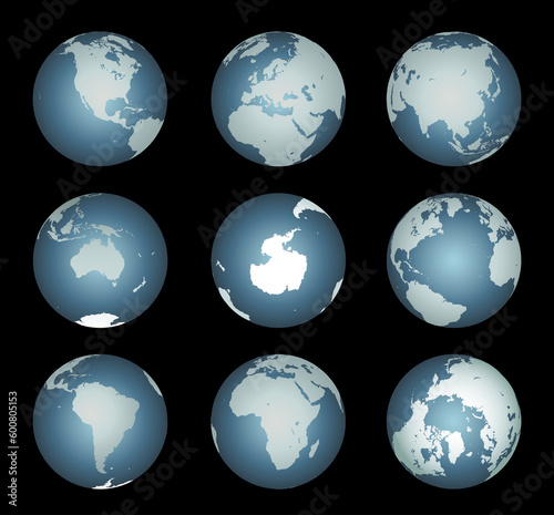 World Continents Vector . Accurate map onto a globe. Includes Antarctica  Arctic  Atlantic. Details include small island chains  lakes and seas.