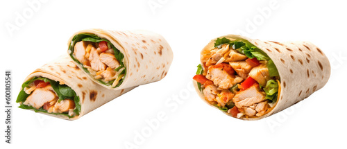 Chicken wrap isolated on transparent background. Generative Ai