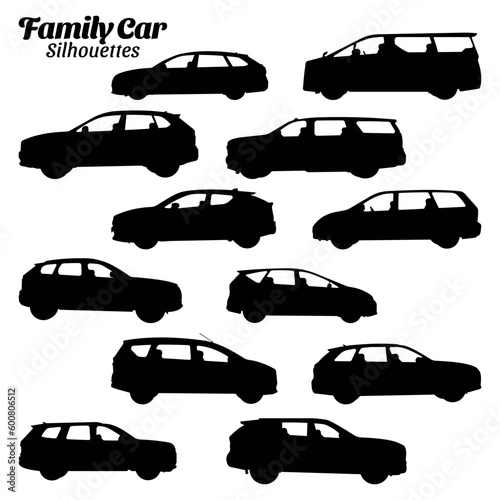 Set Family Car silhouettes vector illustration.