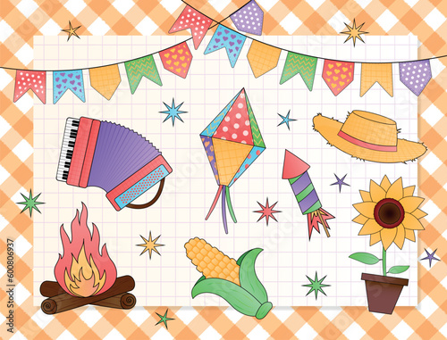 Vector design cartoon elements collection for festa junina