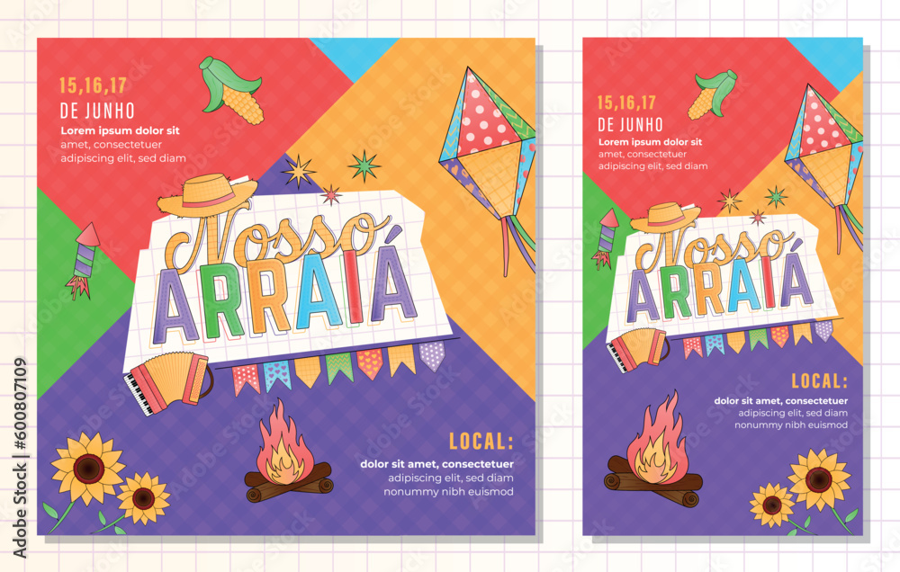 Arraía festa junina social media post template square vertical