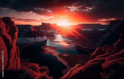 View of the canyon at sunset created with Generative AI technology