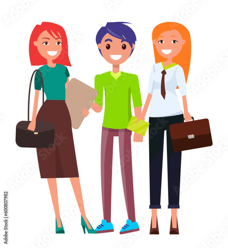 Wallpaper Mural Set of young smiling people man and woman cheerful characters cute cartoon friends or business partners. Students, funny teen girls and boy in casual fashion, isolated on white group portrait Torontodigital.ca