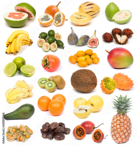image set of fresh ripe exotic fruits on white background. See larger versions of each image separately in my portfolio