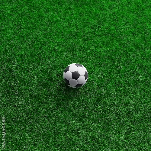 3D render soccer ball on grass stadium