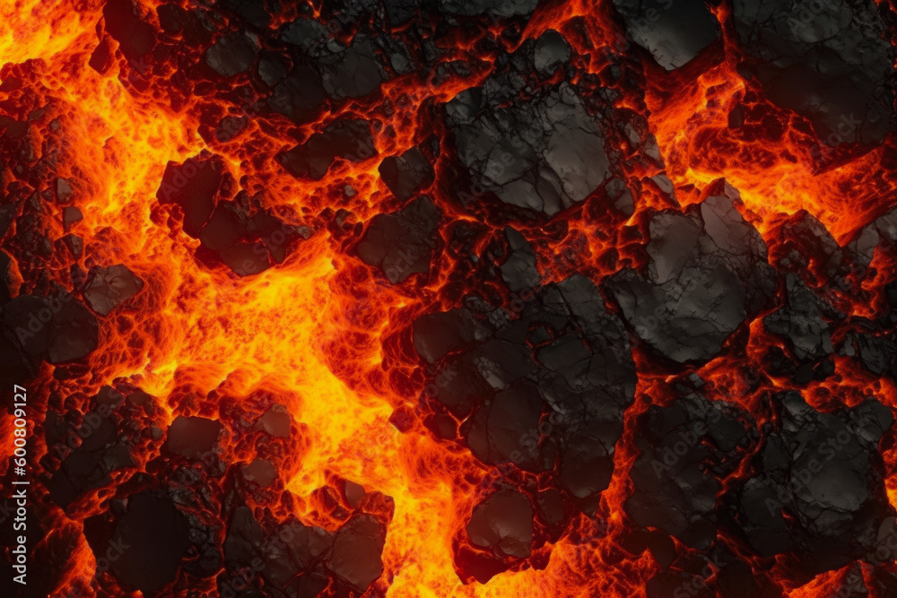Beautifully Dangerous Manifestations Of Nature In The Form Of Magma With Black Frozen Pieces Created With The Help Of Artificial Intelligence For Graphic And Design Needs - obrazy, fototapety, plakaty 