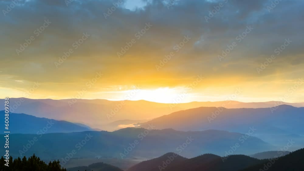 mountain valley in blue mist at the early morning, natural travel background time lapse scene mountain valley in blue mist at the early morning, natural travel background time lapse scene