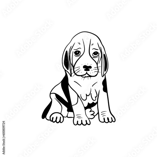 Vector sketch hand drawn silhouette of a sad beagle puppy  doodle art