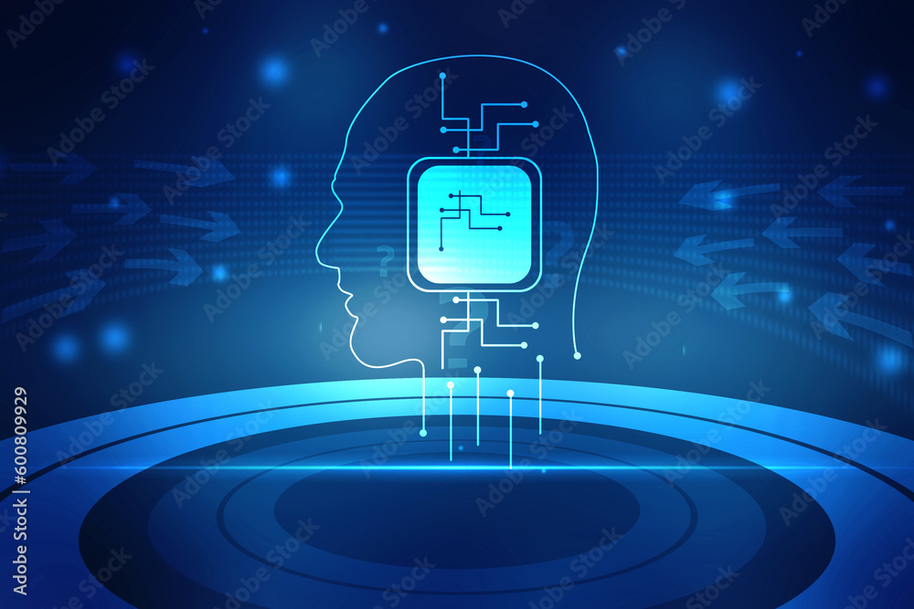 Naklejka premium 2d illustration latest computer microchips in face background