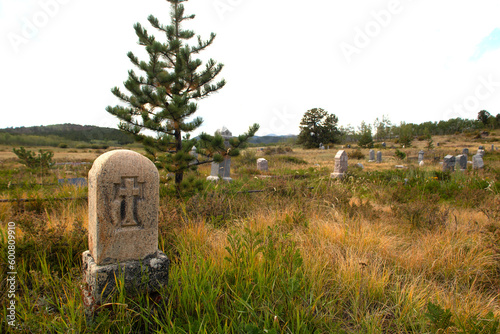 Vintage cemetary with ancient headstone