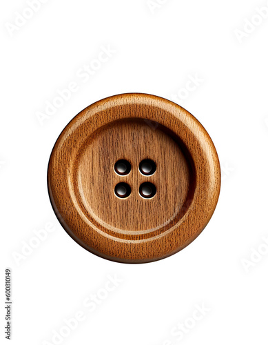 Wooden button on transparent background, created with generative AI