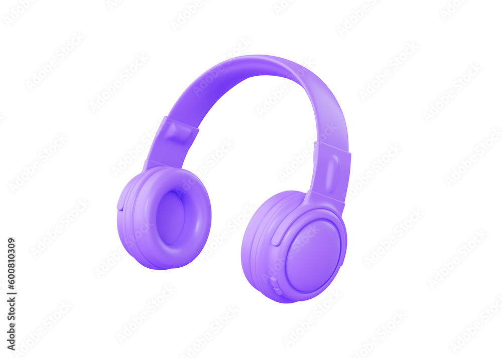 Headphones 3d render icon - purple sound gadget, dj earphone and flying music device. Wireless audio accessory concept