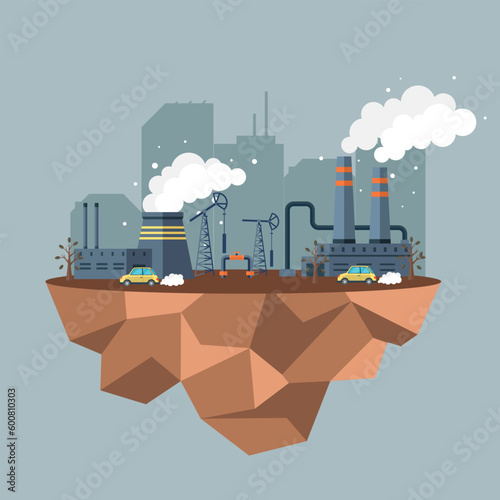 Causes of climate change on planet. Record high levels of carbon dioxide CO2 in atmosphere. Industrial emissions destroy ecology and air, natural disaster, global heating, environment pollution