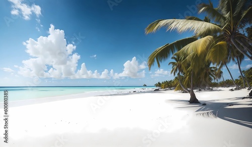 Panoramic view of white sandy beach from Generative AI