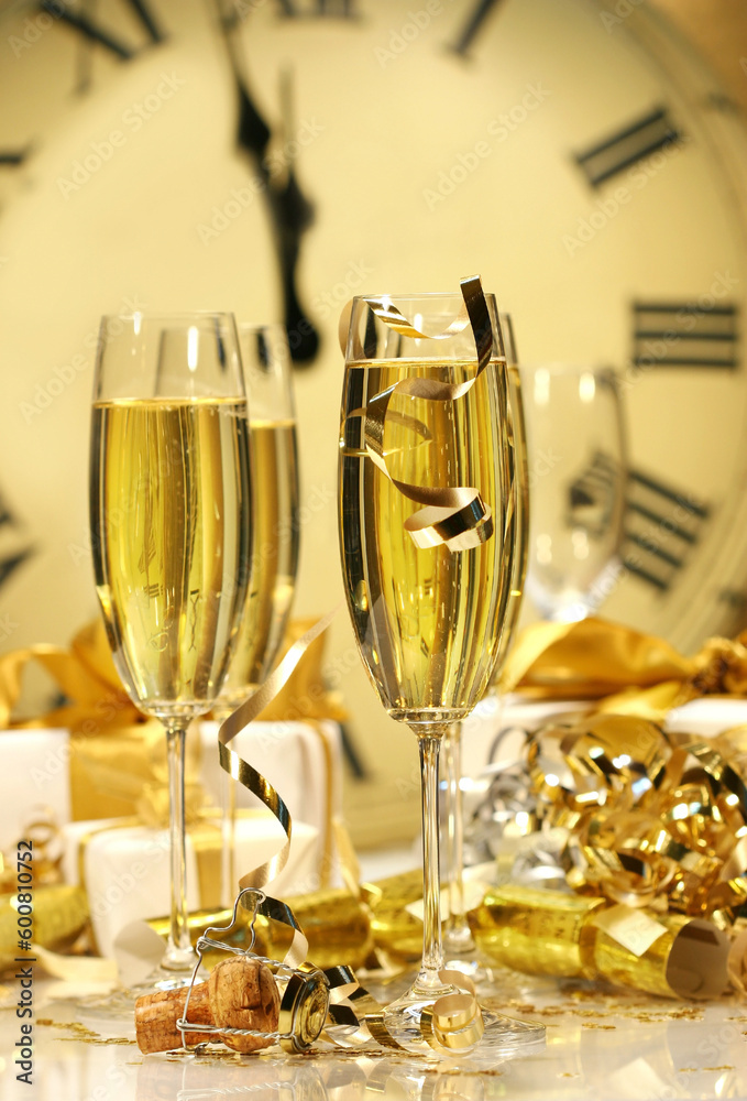 Champagne glasses ready to bring in the New Year Champagne glasses ready to bring in the New Year